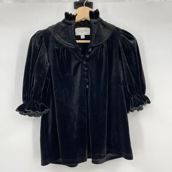Pomander PlaceBlack Velvet Selena Blouse Victorian Puff Sleeve Top XXS